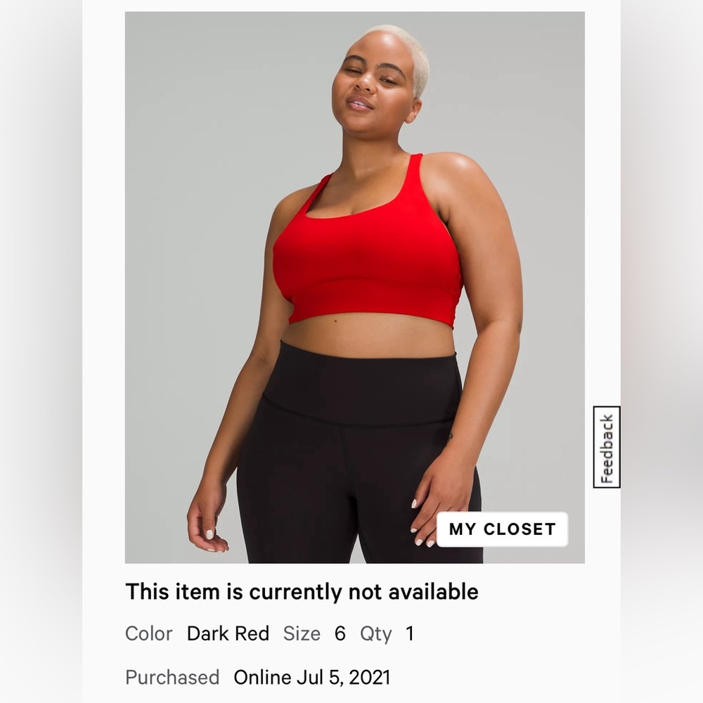 Lululemon energy longline bra color dark red size 6